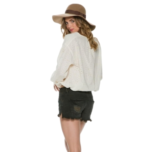 FREE PEOPLE Stars Align Long Sleeve Button Down Cotton Eyelet Top Size M - Picture 3 of 16